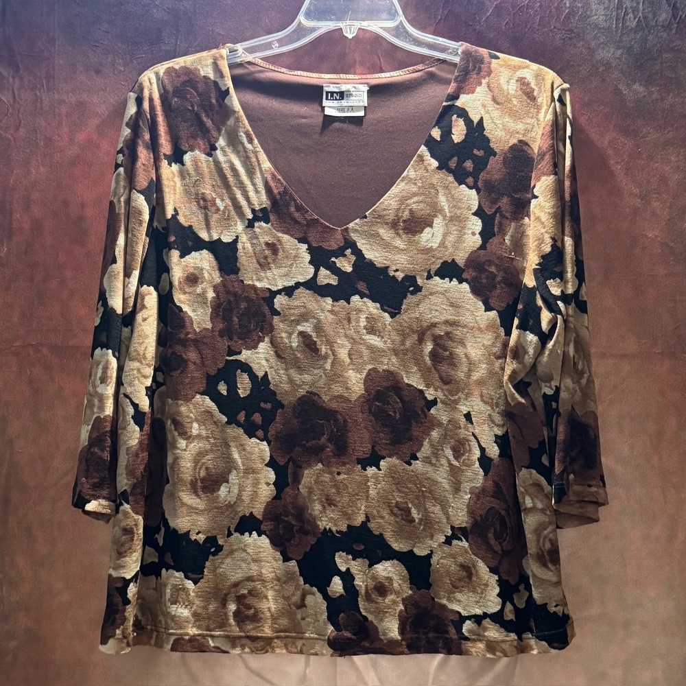 In Studio plus size womens blouse brown‎ floral size 3X
